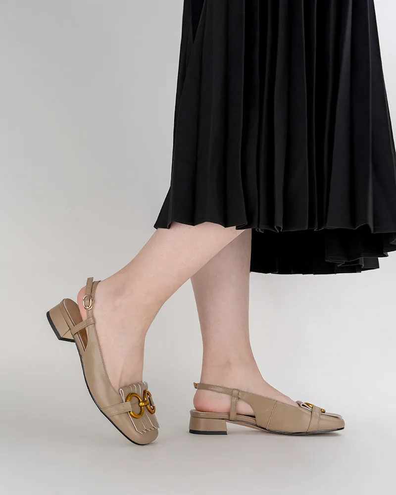Tassel Metal Decor Low Heel Slingback Sandals
