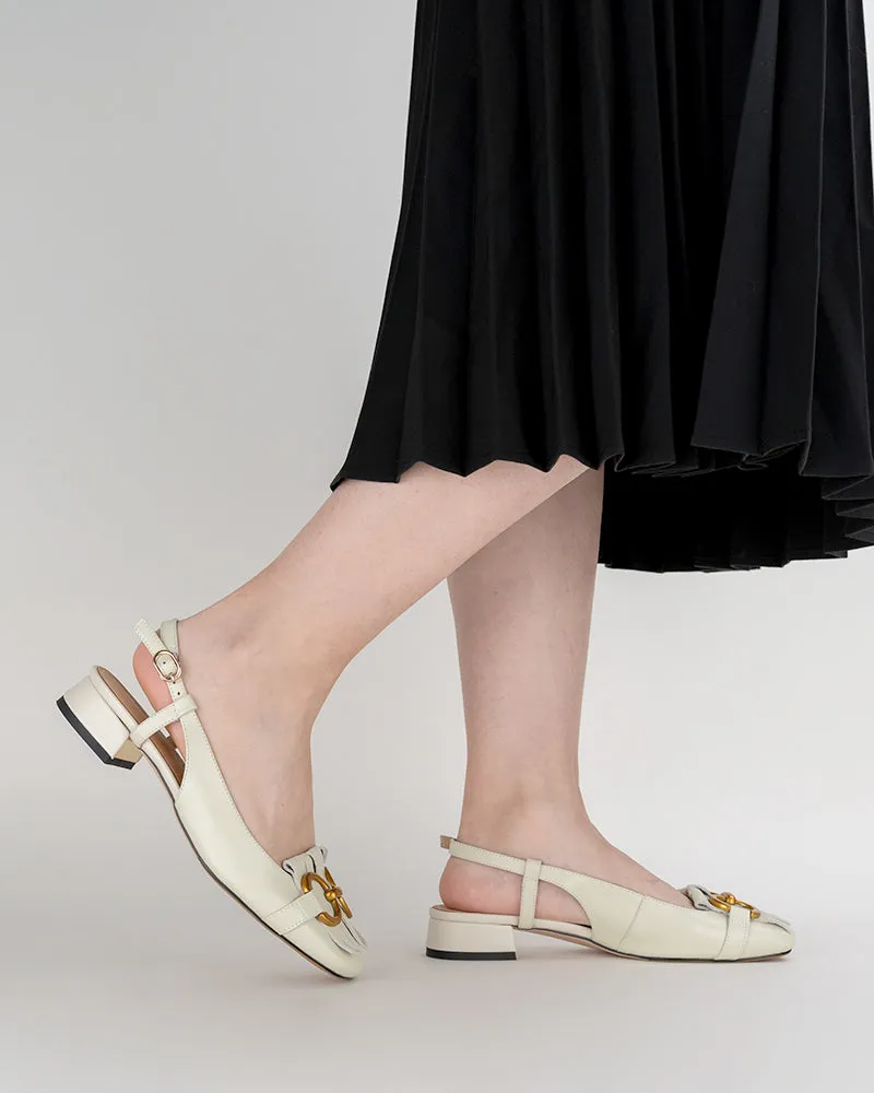 Tassel Metal Decor Low Heel Slingback Sandals