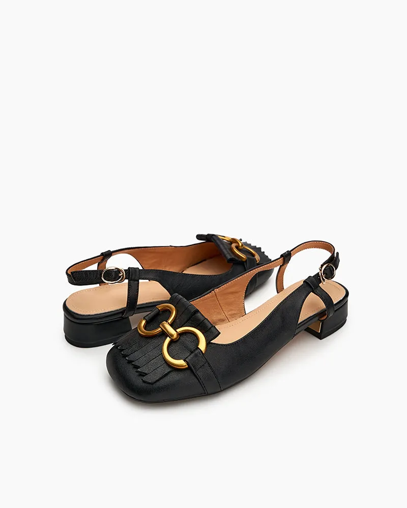 Tassel Metal Decor Low Heel Slingback Sandals