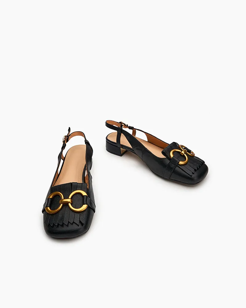 Tassel Metal Decor Low Heel Slingback Sandals