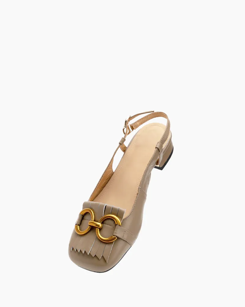 Tassel Metal Decor Low Heel Slingback Sandals