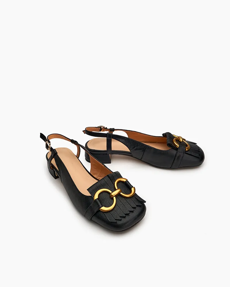 Tassel Metal Decor Low Heel Slingback Sandals