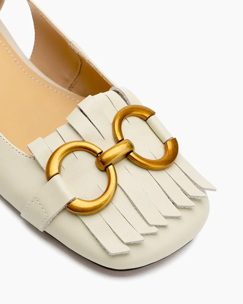Tassel Metal Decor Low Heel Slingback Sandals