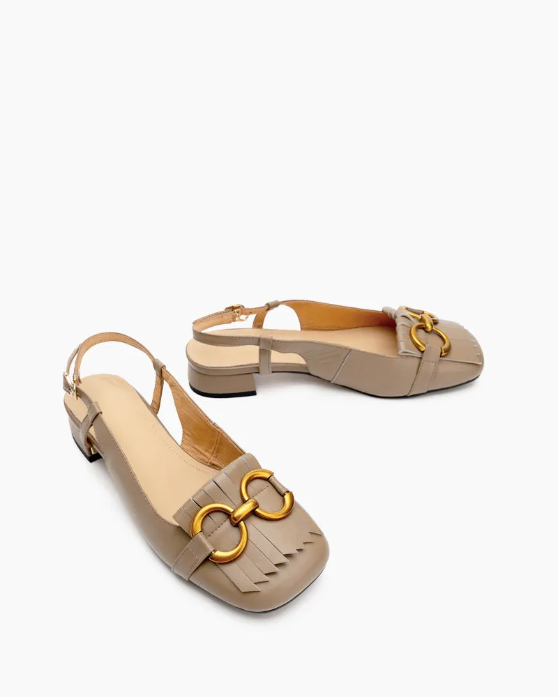 Tassel Metal Decor Low Heel Slingback Sandals