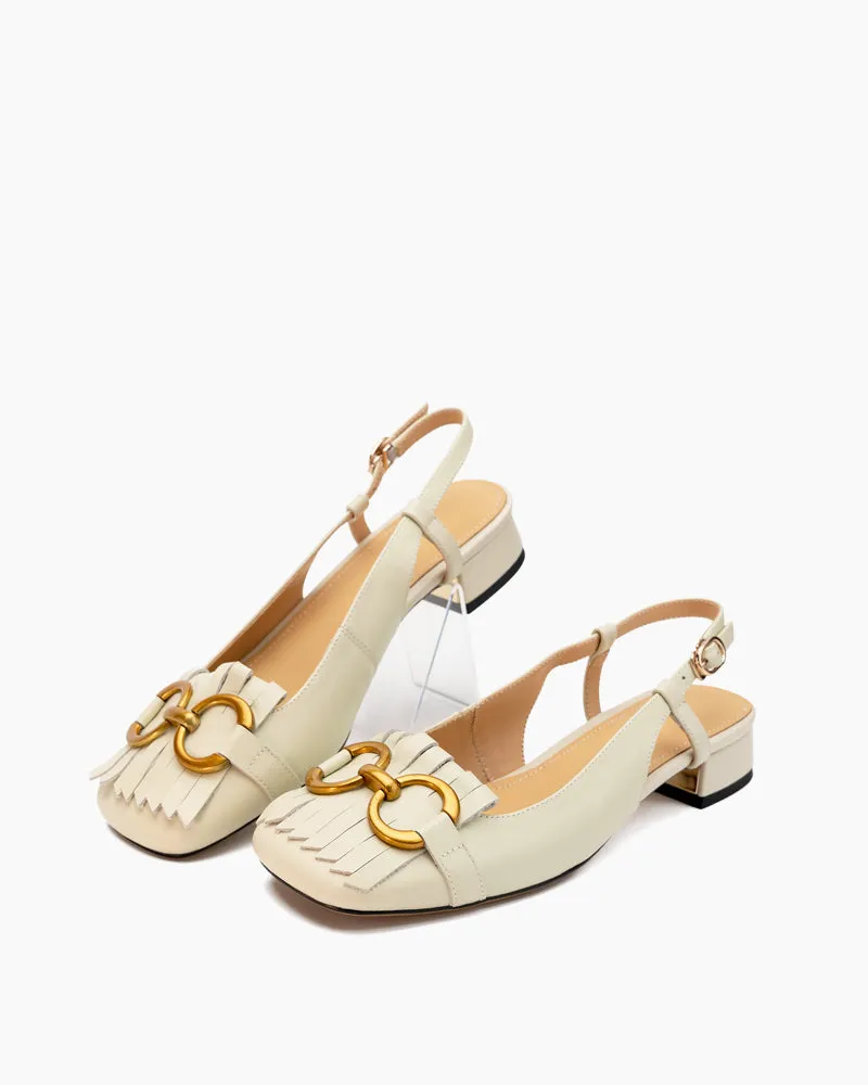 Tassel Metal Decor Low Heel Slingback Sandals