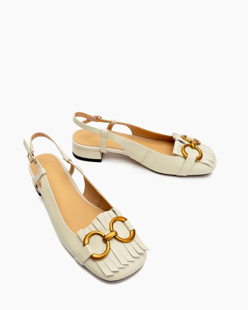 Tassel Metal Decor Low Heel Slingback Sandals