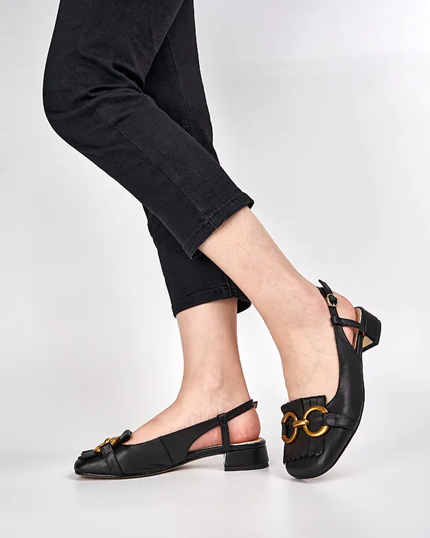Tassel Metal Decor Low Heel Slingback Sandals