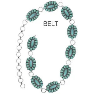 Texture Western Concho Flower Gem Stone Chain Belt