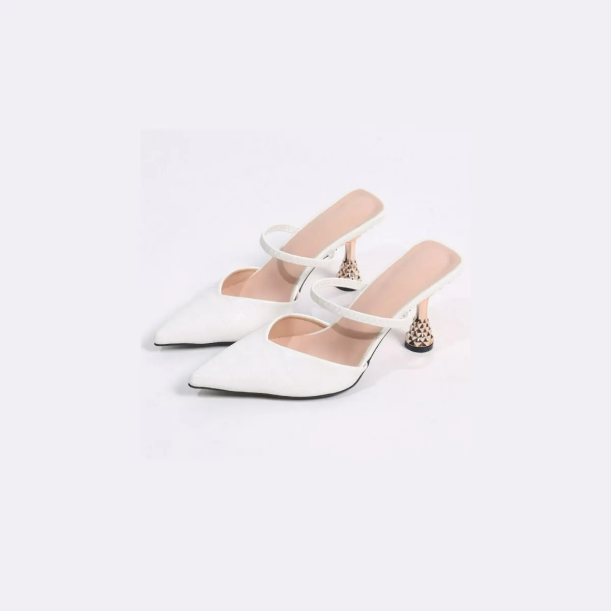 Textured Point Toe Mid Heel Pumps