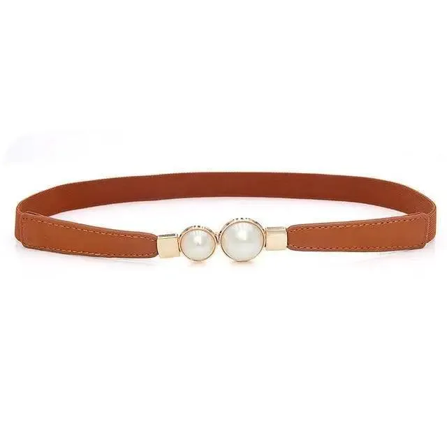 Thin Elastic Stretch Women Buckle Skinny Fashion Belts Metal Leaf Buckle Design Belts For Ladies