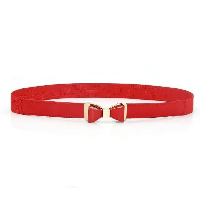 Thin Elastic Stretch Women Buckle Skinny Fashion Belts Metal Leaf Buckle Design Belts For Ladies