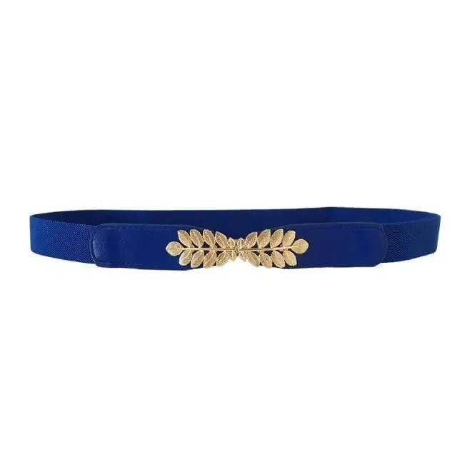 Thin Elastic Stretch Women Buckle Skinny Fashion Belts Metal Leaf Buckle Design Belts For Ladies