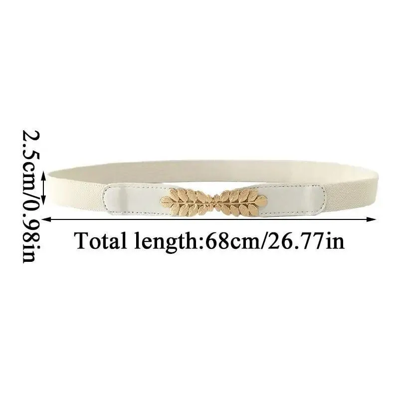 Thin Elastic Stretch Women Buckle Skinny Fashion Belts Metal Leaf Buckle Design Belts For Ladies