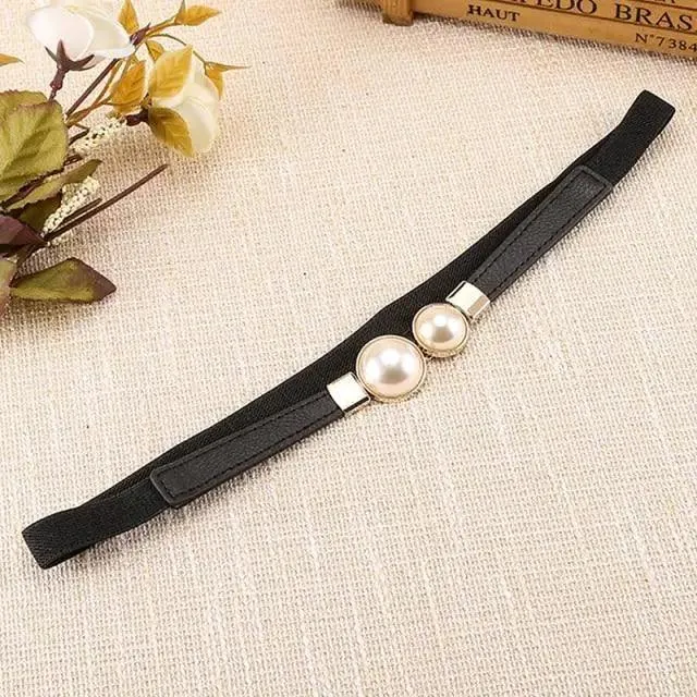 Thin Elastic Stretch Women Buckle Skinny Fashion Belts Metal Leaf Buckle Design Belts For Ladies