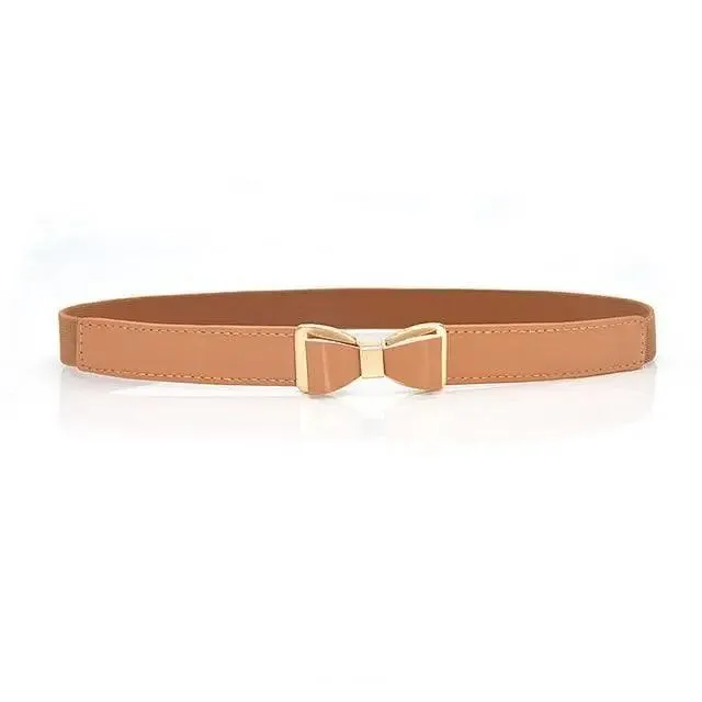Thin Elastic Stretch Women Buckle Skinny Fashion Belts Metal Leaf Buckle Design Belts For Ladies