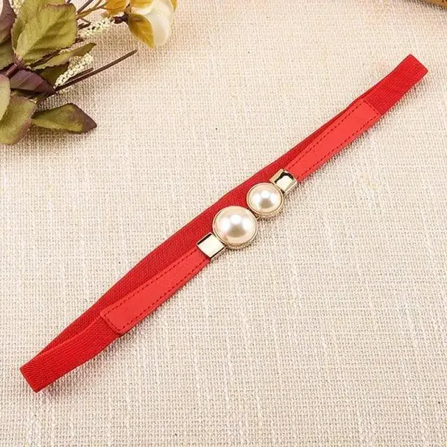 Thin Elastic Stretch Women Buckle Skinny Fashion Belts Metal Leaf Buckle Design Belts For Ladies