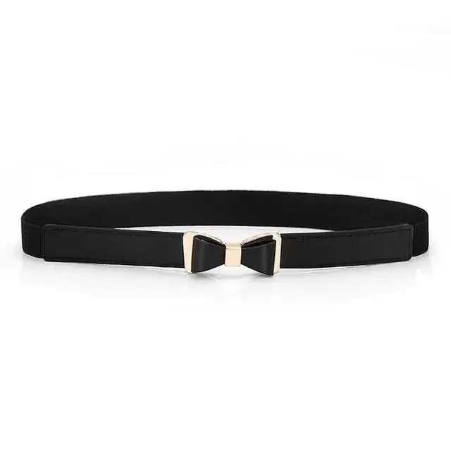 Thin Elastic Stretch Women Buckle Skinny Fashion Belts Metal Leaf Buckle Design Belts For Ladies
