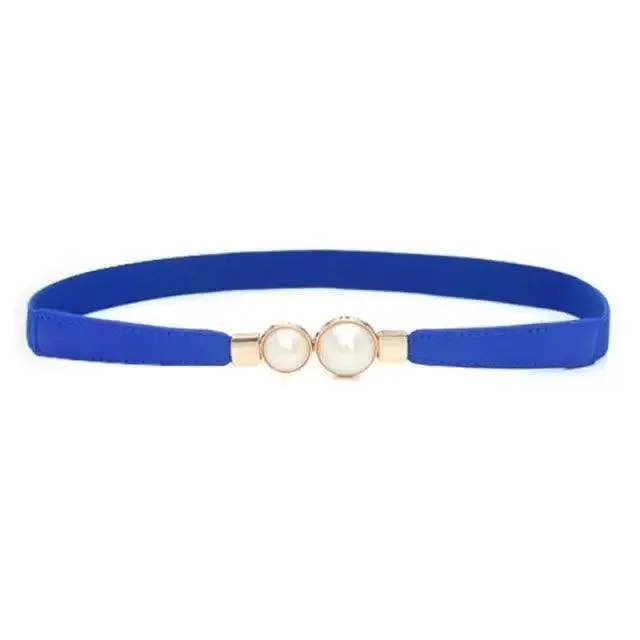 Thin Elastic Stretch Women Buckle Skinny Fashion Belts Metal Leaf Buckle Design Belts For Ladies