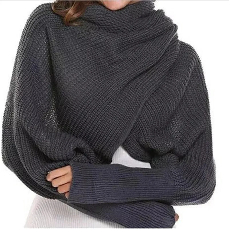 Trendy Knitted Sweater-Scarf with Sleeves