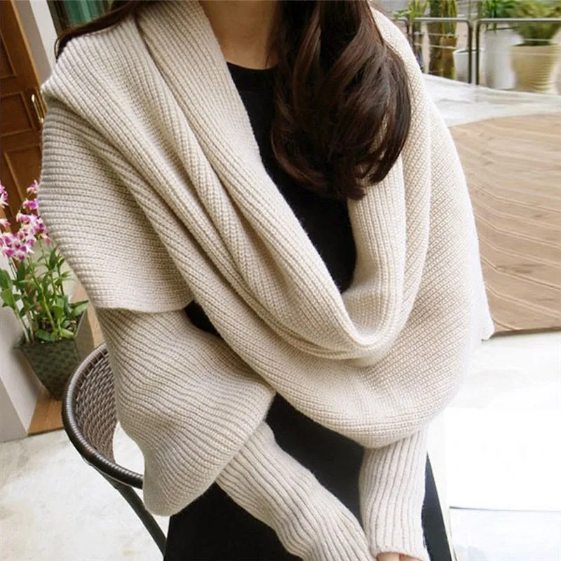 Trendy Knitted Sweater-Scarf with Sleeves