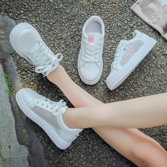 Trendy Summer Mesh Breathable White Shoes