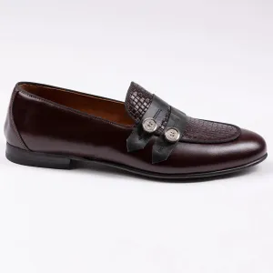 Two-buttoned Woven Loafers Burgundy