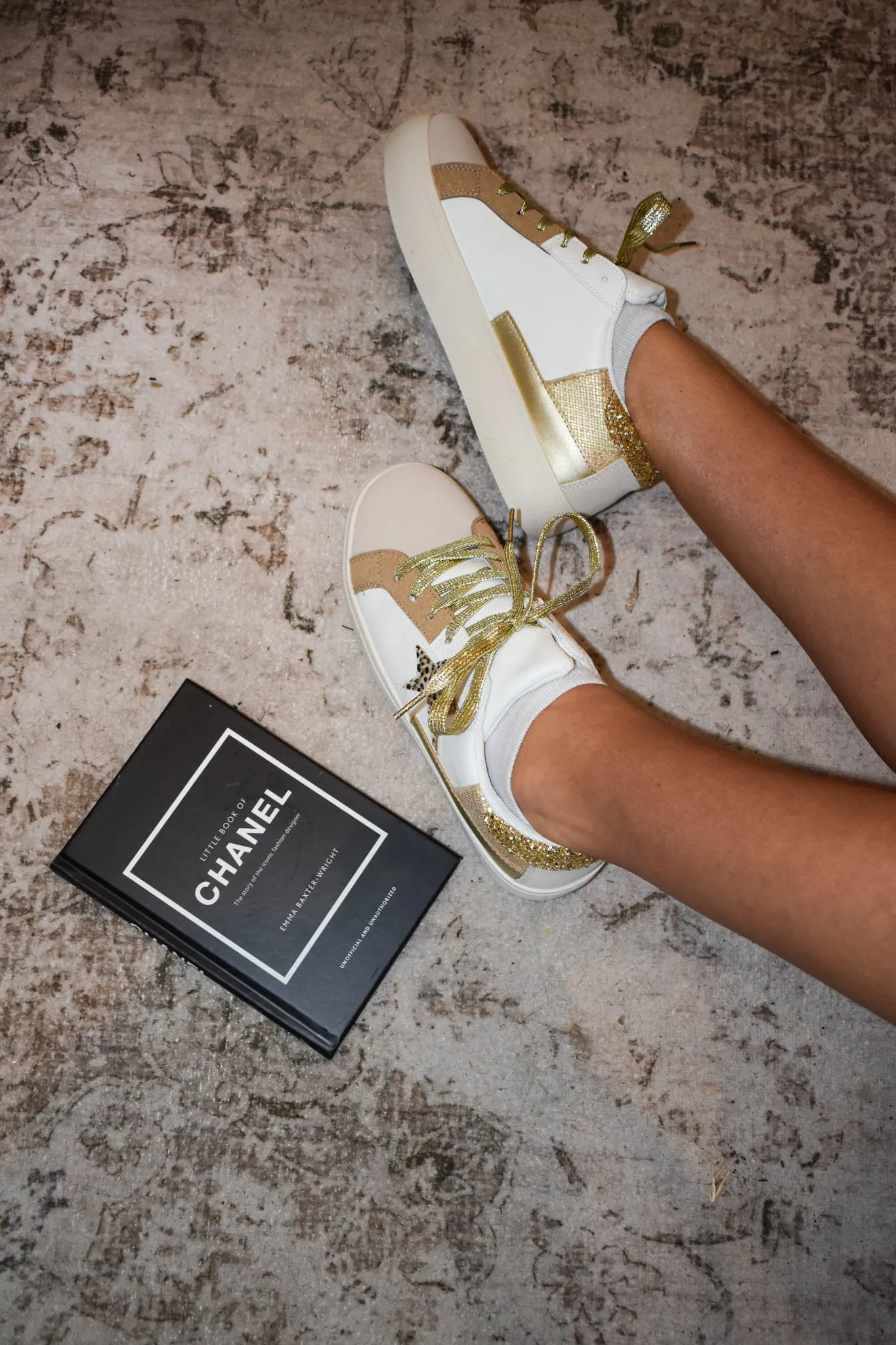 Vintage Gold Lace Up Sneakers