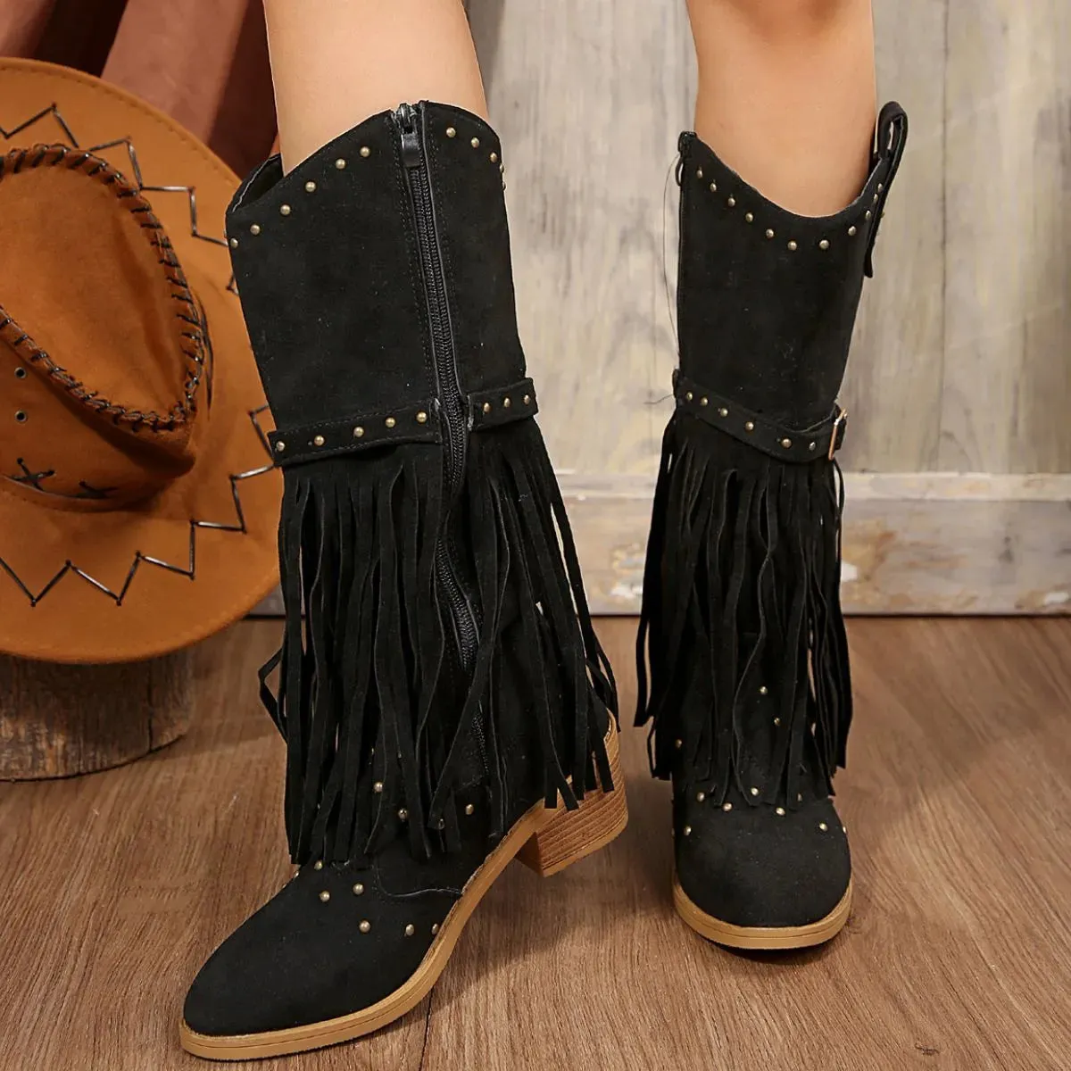 Whiskey Dust Fringe Point Toe Booties