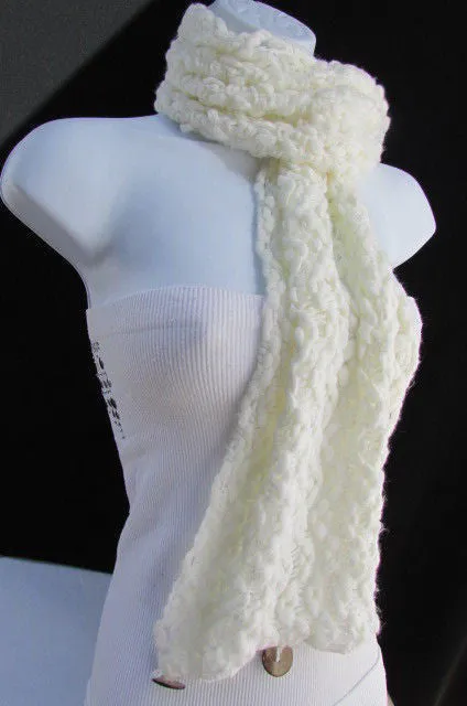 White Black Wide Scarf Soft Fabric Winter Shawl 3 Brown Wood Buttons Accessories