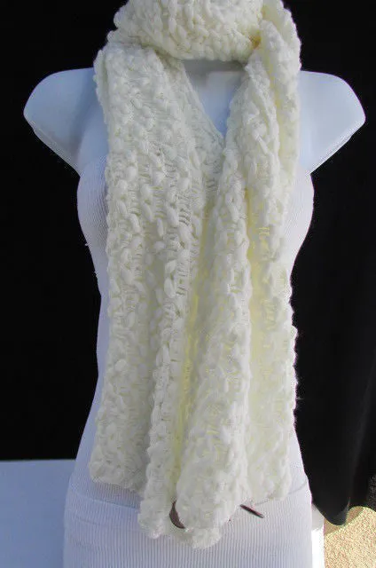 White Black Wide Scarf Soft Fabric Winter Shawl 3 Brown Wood Buttons Accessories
