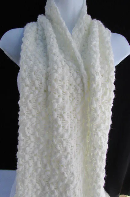 White Black Wide Scarf Soft Fabric Winter Shawl 3 Brown Wood Buttons Accessories