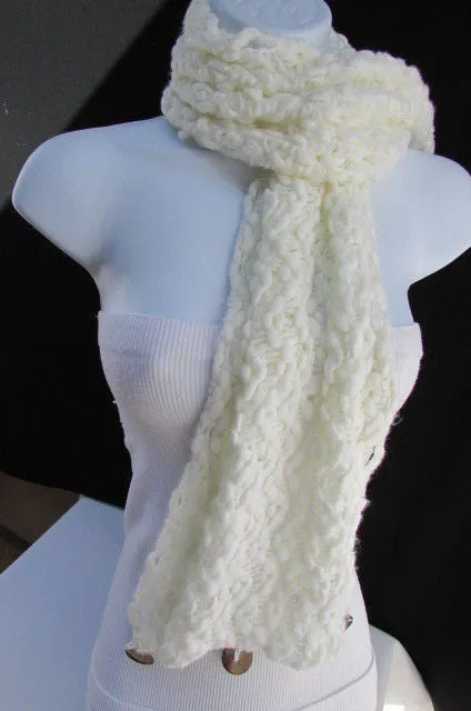 White Black Wide Scarf Soft Fabric Winter Shawl 3 Brown Wood Buttons Accessories
