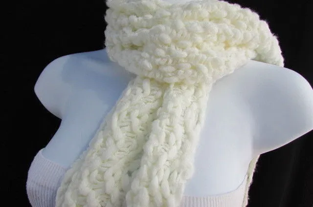 White Black Wide Scarf Soft Fabric Winter Shawl 3 Brown Wood Buttons Accessories