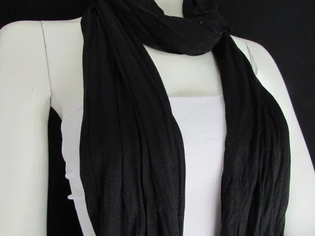 White Blue Gray Black Scarf Long Necklace Silver Metal Stars Studs Soft Fabric