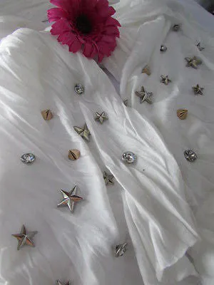 White Blue Gray Black Scarf Long Necklace Silver Metal Stars Studs Soft Fabric