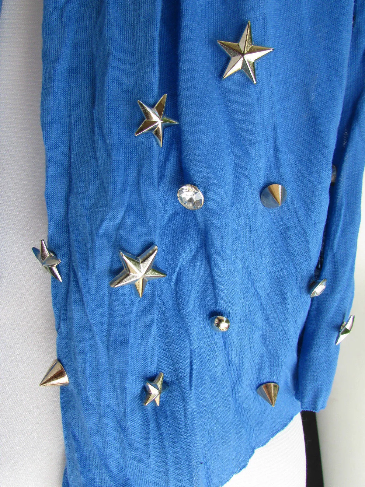 White Blue Gray Black Scarf Long Necklace Silver Metal Stars Studs Soft Fabric