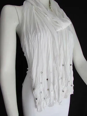 White Blue Gray Black Scarf Long Necklace Silver Metal Stars Studs Soft Fabric