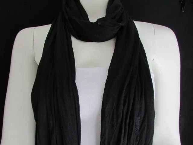 White Blue Gray Black Scarf Long Necklace Silver Metal Stars Studs Soft Fabric