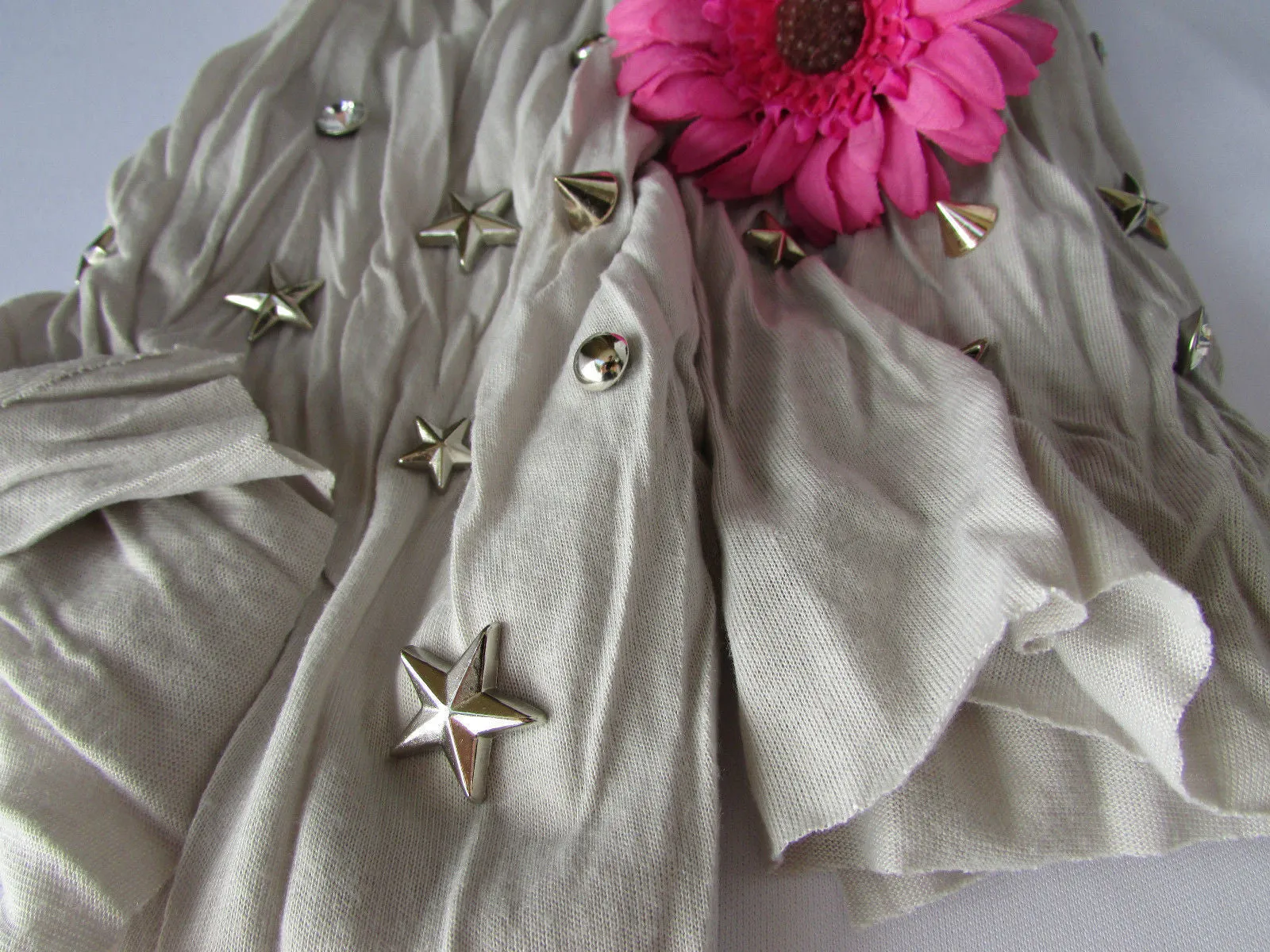 White Blue Gray Black Scarf Long Necklace Silver Metal Stars Studs Soft Fabric