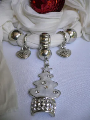 White Long Scarf Necklace Snow Christmas Tree Stars Pendant