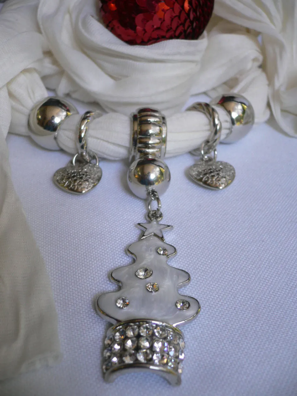 White Long Scarf Necklace Snow Christmas Tree Stars Pendant