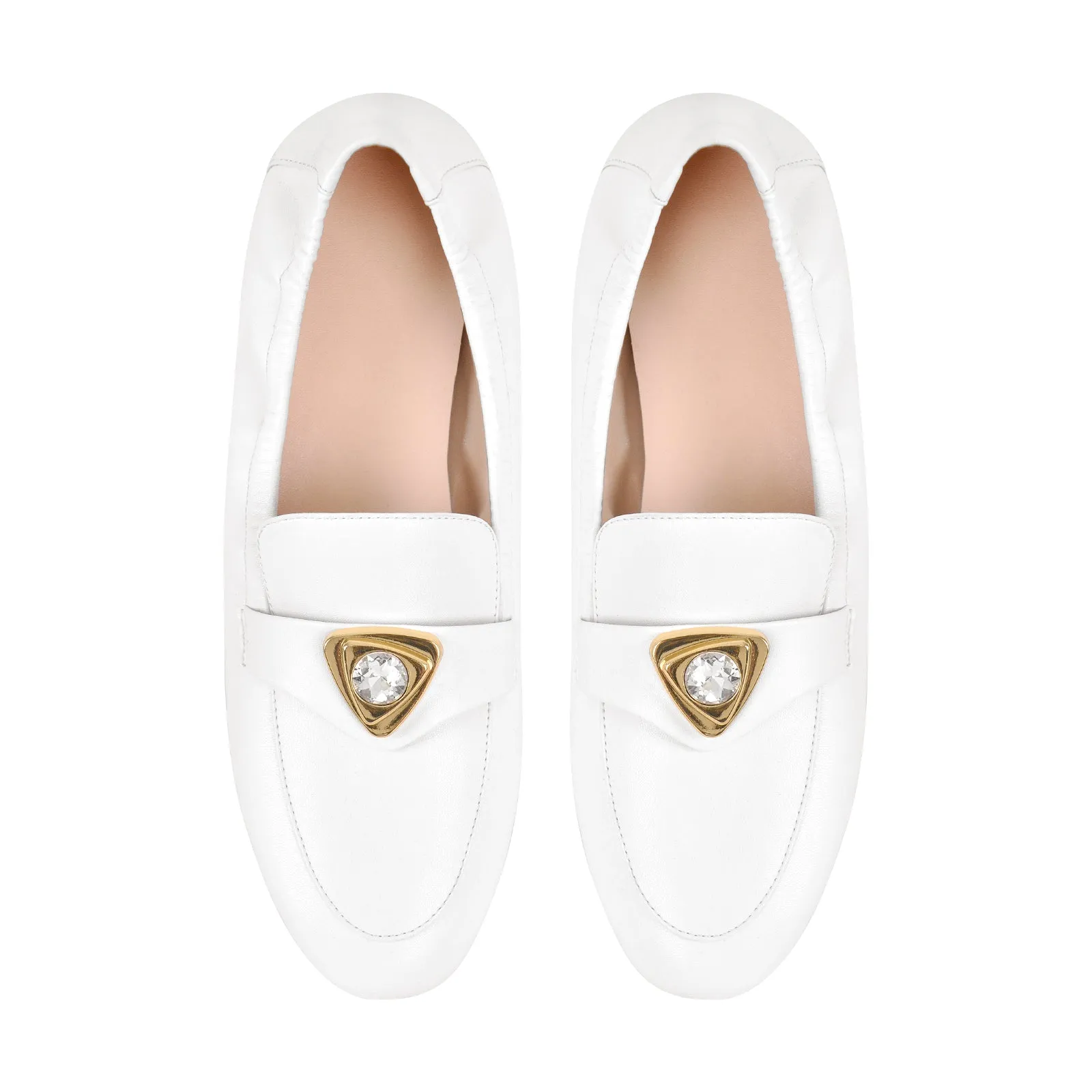 White Round Toe Leather Flats