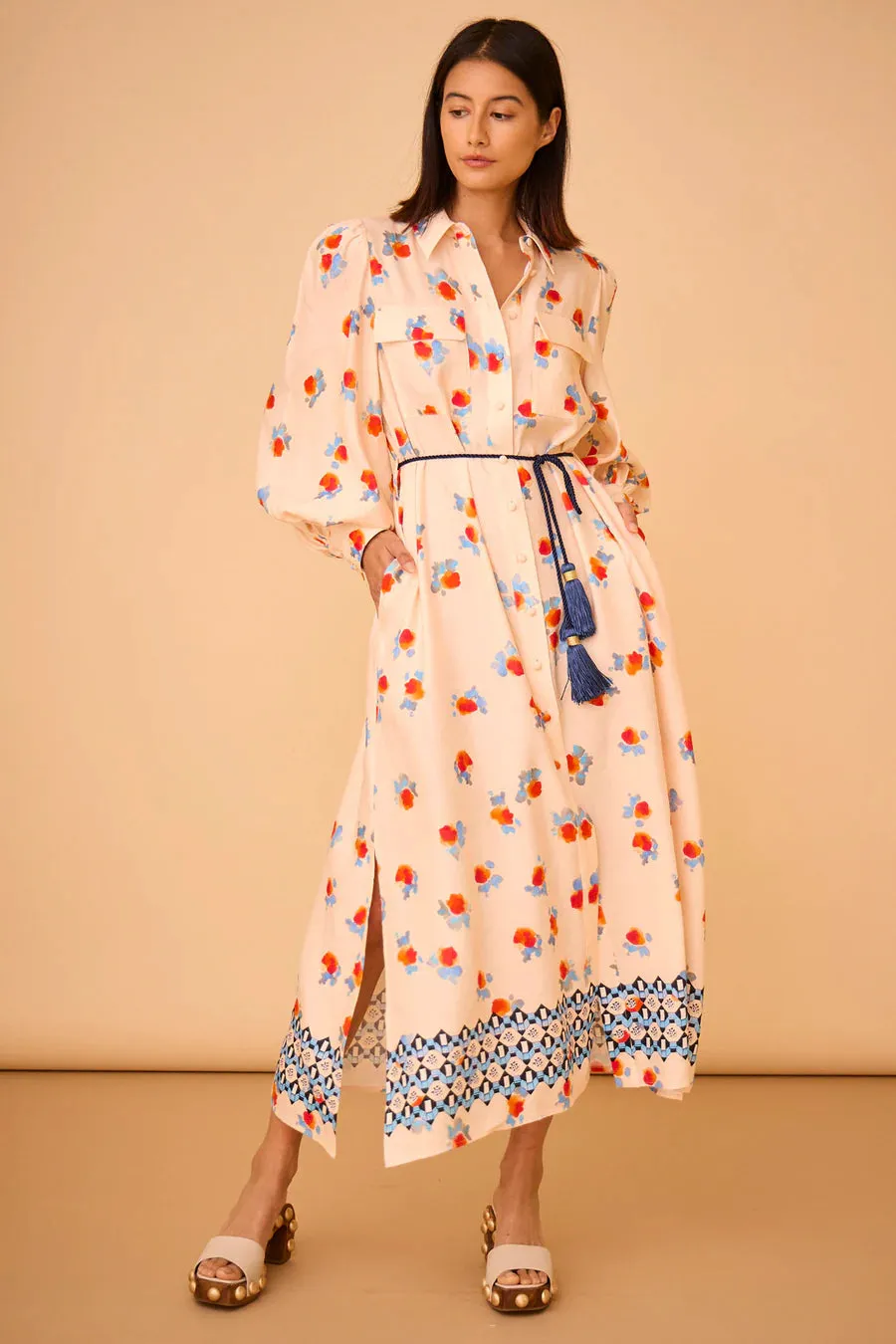 WILDER DRESS- WATERCOLOR FLORAL BORDER