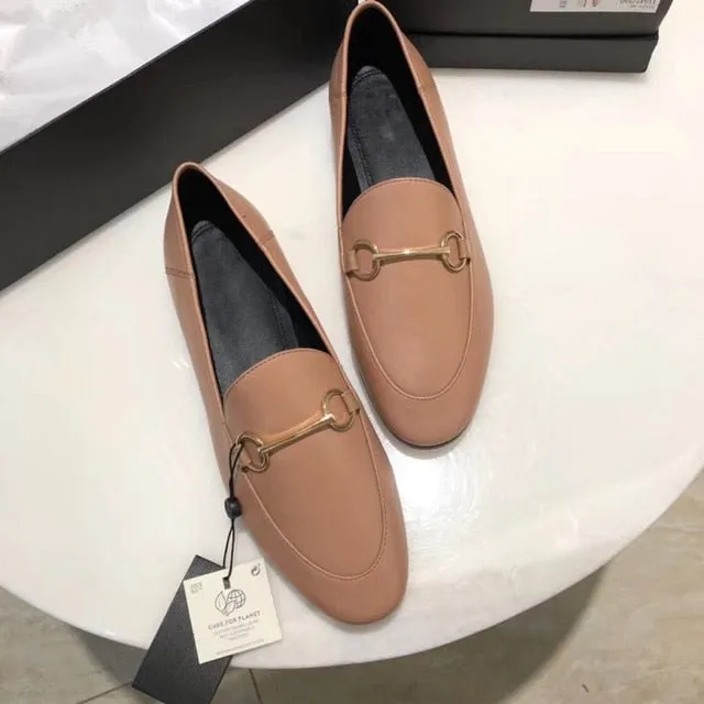 Withered 2020shoes women england style office lady simple solid genuine leather Sheepskin soft Lok shoes loafers shoes for women