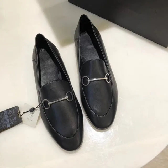 Withered 2020shoes women england style office lady simple solid genuine leather Sheepskin soft Lok shoes loafers shoes for women