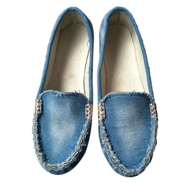 Women Casual Flat Shoes 2019 Spring Autumn Flat Loafer Women Shoes Slips Soft Round Toe Denim Flats Jeans Shoes Plus Size