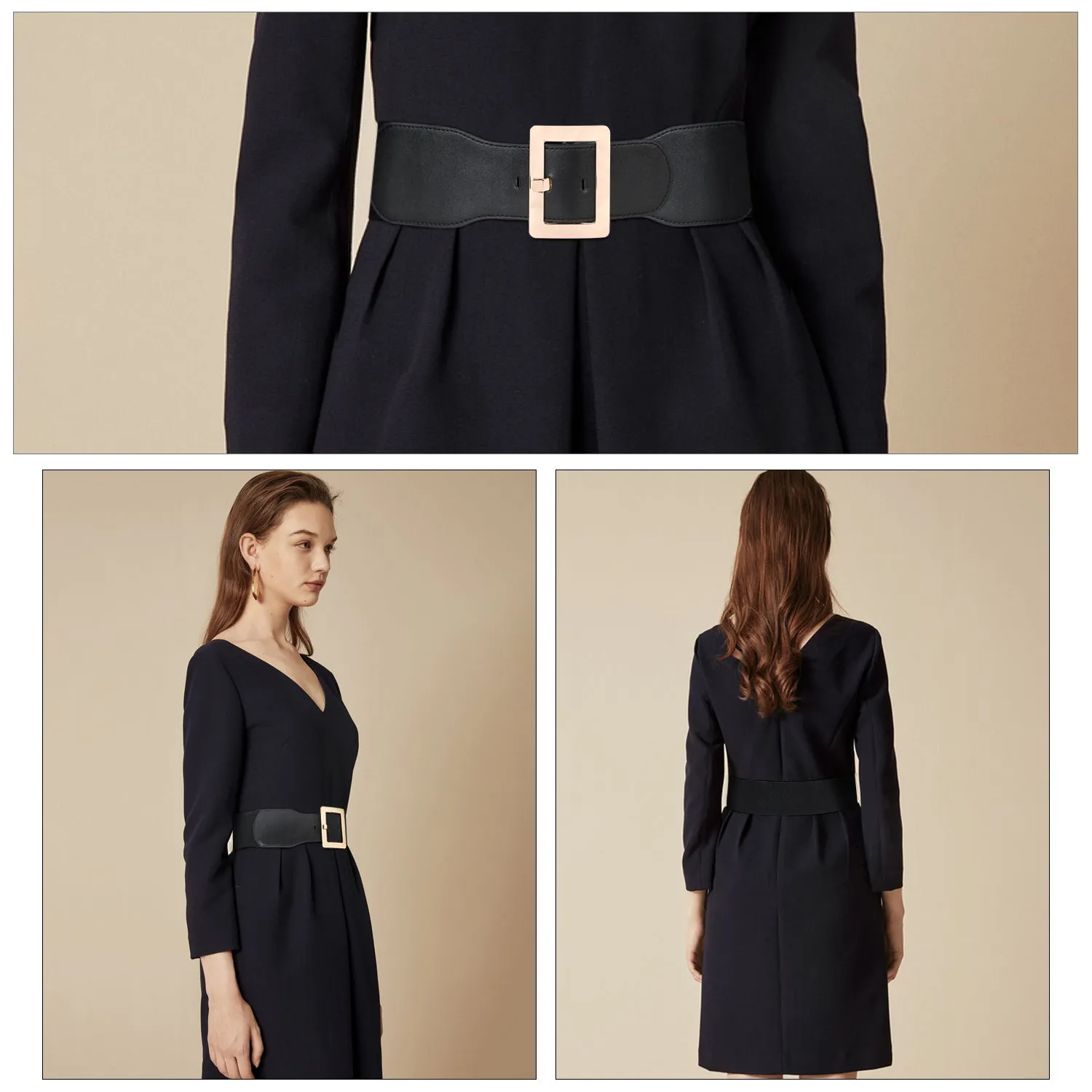 Women Dress Waist Cinch Belt Stretchy Elastic Vintage Belts For Dress With Metal Buckle In 7.5cm by JASGOOD