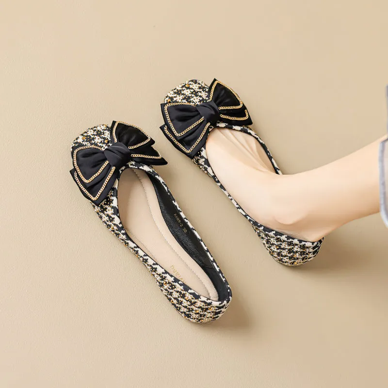Women Fashion Bowknot Soft Leather Flats