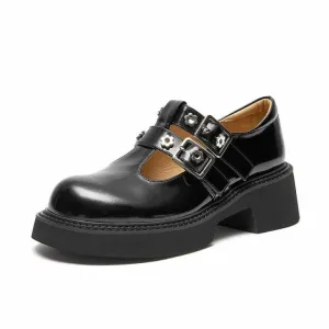 Women Genuine Cow Leather Round Toe Metal Eyelet  Flats
