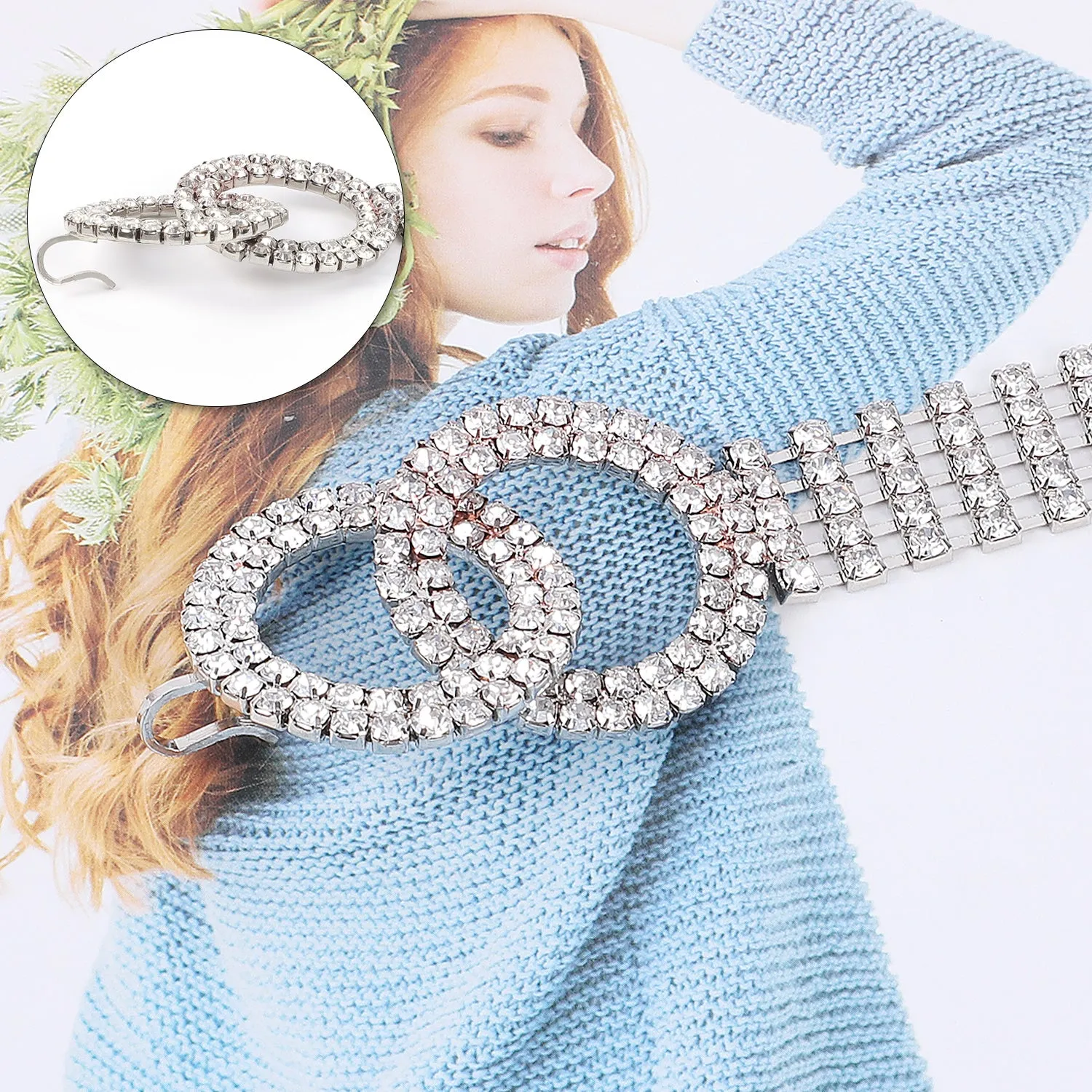 Women Halloween Rhinestone Belt Shiny Diamond Crystal Ladies Waist Belt for Jeans Dresses Silver Gold